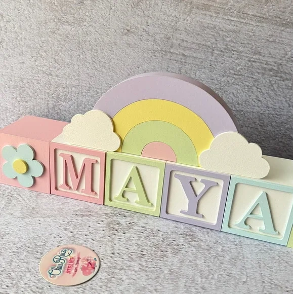 Tons Pastel Cubos 6x6cm Ts + Arco Íris. Decoração Bebê