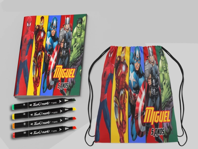 Kit Mochila e Revista de colorir com Canetinhas dos Vingadores