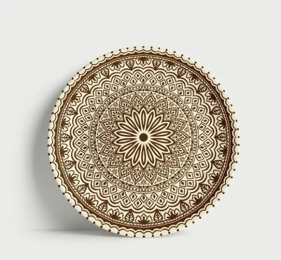 Prato Decorativo Mandala Hena Sépia 21cm Porcelana