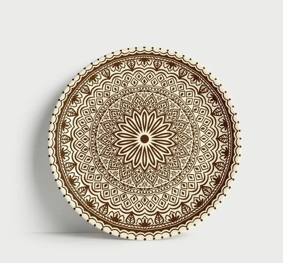 Prato Decorativo Mandala Hena Sépia 21cm Porcelana