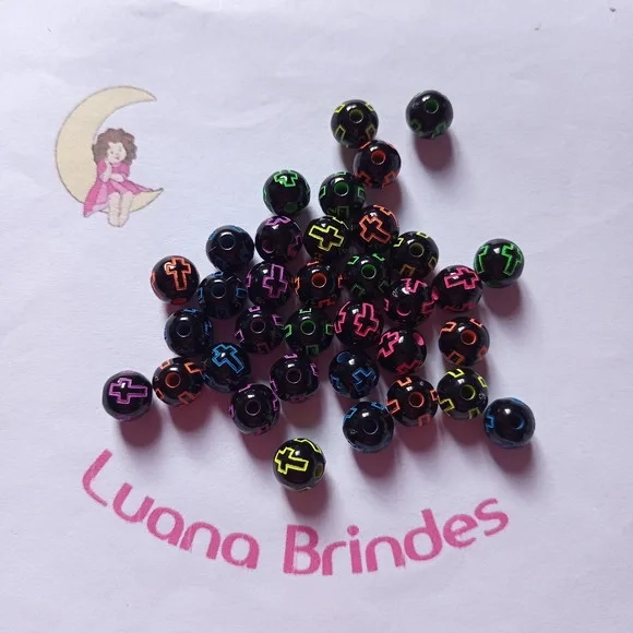 Bolinha Preta com Cruz Colorida 8mm Pct 100 Unidades