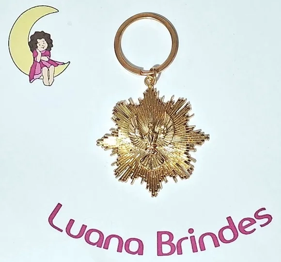 Chaveiro Divino Espírito Santo Metal Dourado 2 Peças