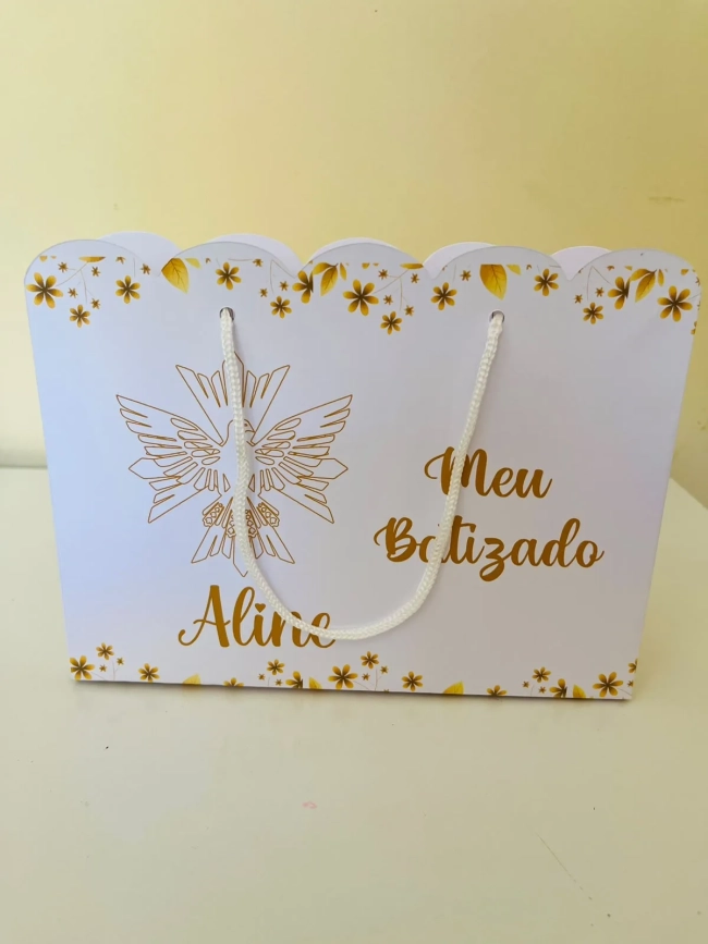 Sacola Personalizada Batizado | Crisma | Primeira Eucaristia | Espírito Santo com Nome | Lembrancinha