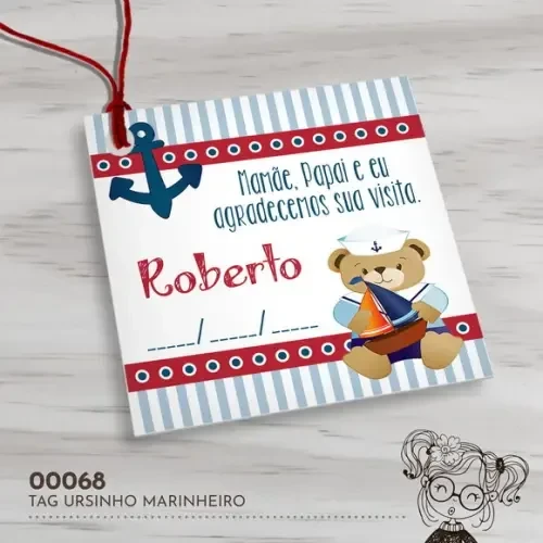 Tag Quadrada Ursinho Marinheiro 00068