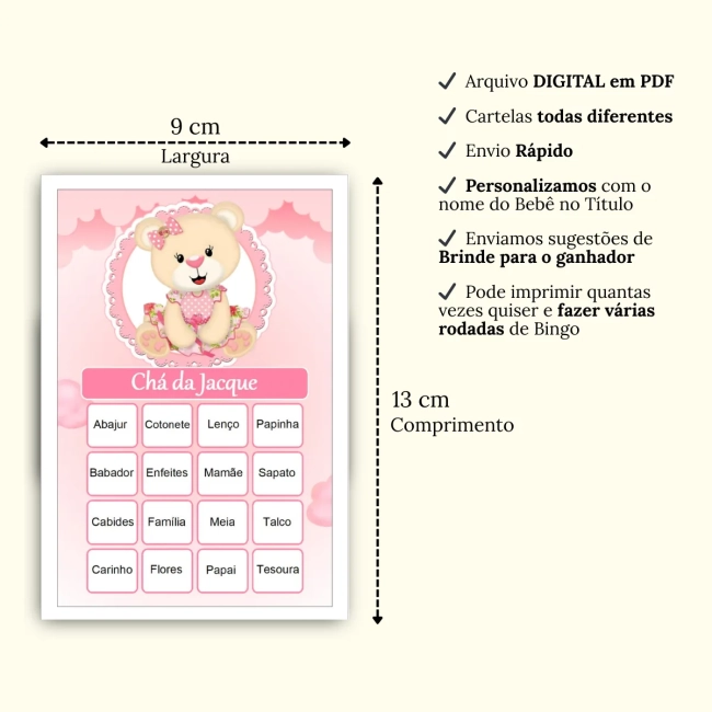 Bingo Chá de Bebê Menina Pdf Para Imprimir