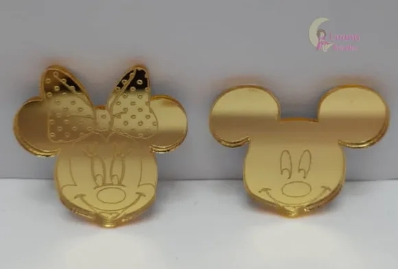 Kit aplique Mickey/Minnie Acríl Espelhado Dour-pct c/3 kits