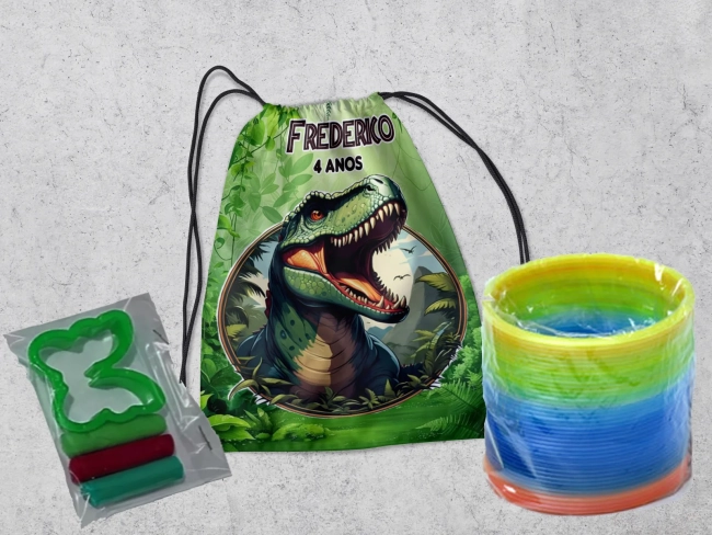 Kit Mochilinha + Mini Massinha de modelar e Mola Maluca Dinossauros