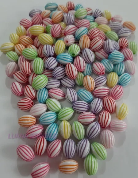 Miçanga Oval Riscadinha Colorida 11mm Pct 100 Unidades