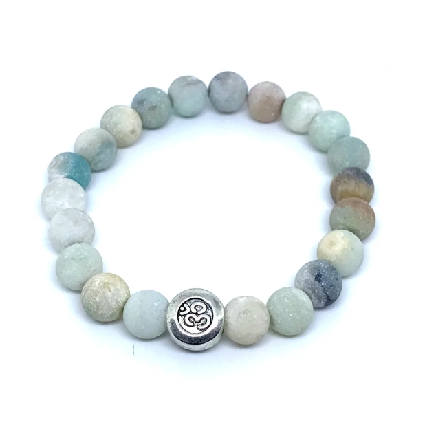 Pulseira Pedras naturais Amazonita Fosca e Simbolo OM Paz e Equilibrio