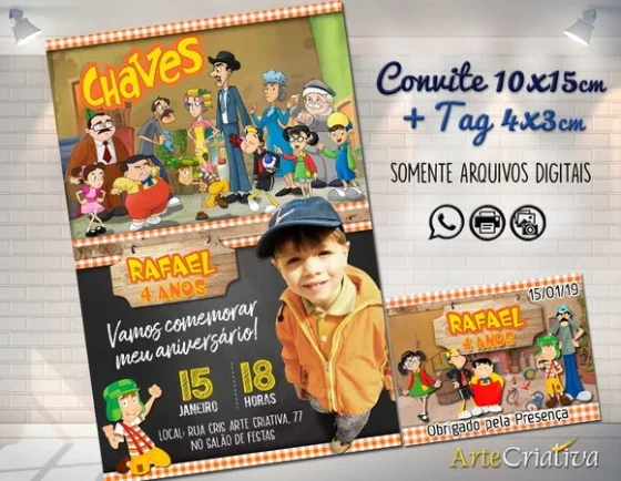 CONVITE DIGITAL C/TAG Chaves Chalk com foto