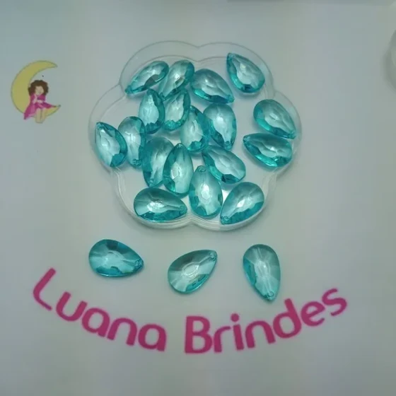 Pingente Gota Facetada Azul de Acrílico Pct 20 unidades