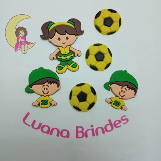 Kit Menina Menino e Bola Verde e Amarelo Pct 6 Unidades