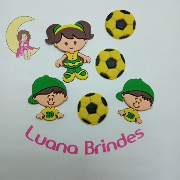 Kit Menina Menino e Bola Verde e Amarelo Pct 6 Unidades