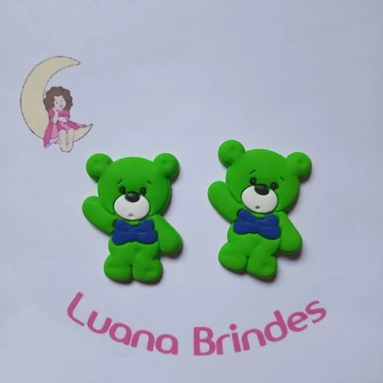 Aplique Urso Verde com Azul Emborrachado 4cm 7 Unidades