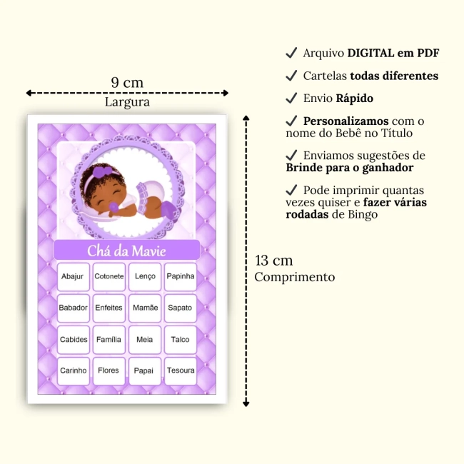 Bingo Chá de Bebê Menina Pdf Para Imprimir