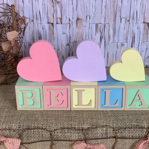 Decoração Bebê - Cubos 6x6cm Candy Ts + Trio de Coração