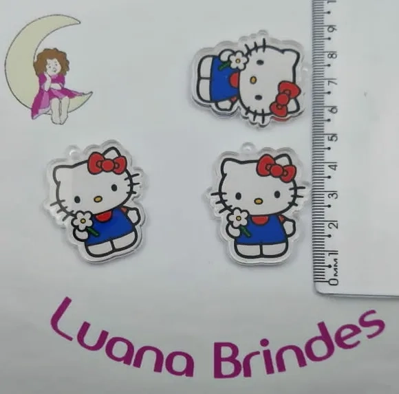 Pingentes Hello Kitty de Acrílico Adesivado 4cm