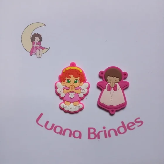 Kit terço Anjinha e Anjo de Guarda de Borracha 5,3cm 2 Kits