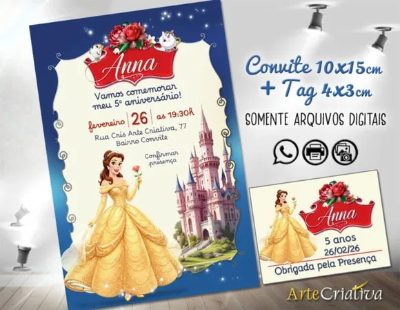Convite Digital C/tag a Bela e a Fera 3