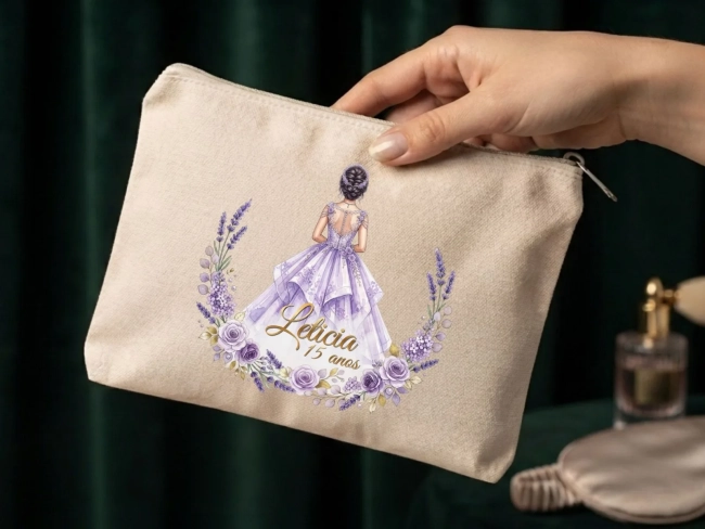 Lembrancinha Nécessaire Personalizada Algodão Cru 20x15 Estampa DTF 15 anos