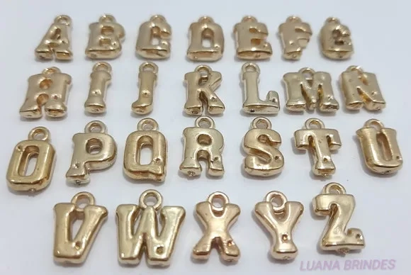 Pingente Letrinhas de ABS Dourado 1,5cm - Pct 4 alfabetos