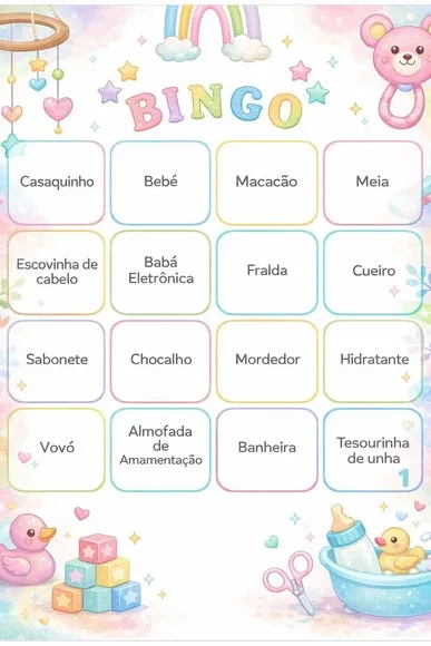 Bingo para Chá de Bebê + Lápis + Fichas