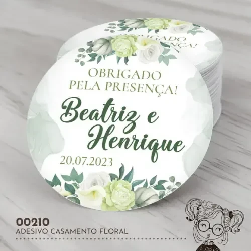 Adesivo Redondo Casamento Floral - 00210