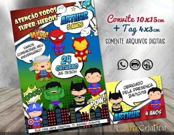 CONVITE DIGITAL C/TAG Herois Cute Gibi 2