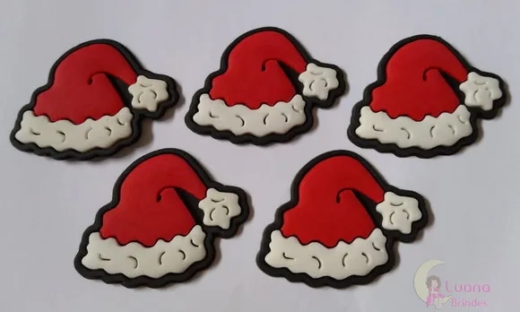 Aplique Chapéu Papai Noel de Borracha - Pct com 7 Unidades