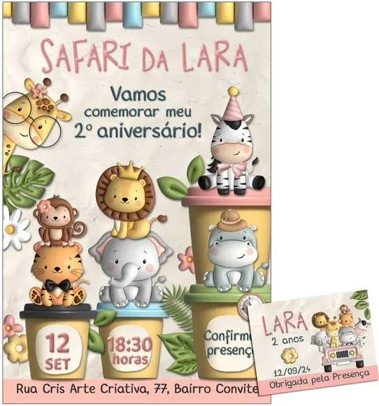 Convite Digital C/tag Safari Menina Massinha 2