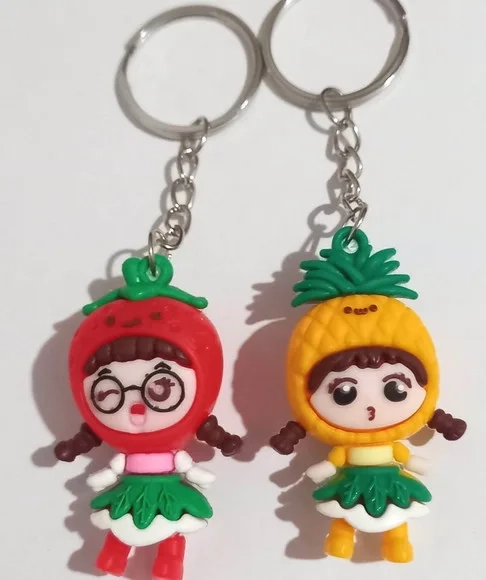 Chaveiro Meninas Frutas Emborrachado - 4 Peças