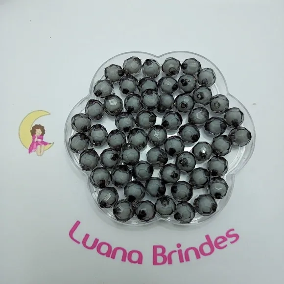 Bolinha Facetada com Miolo Preta 12mm Pct 50 Unidades