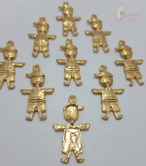 Pingente Menino de Metal Dourado - pct c/9 unid
