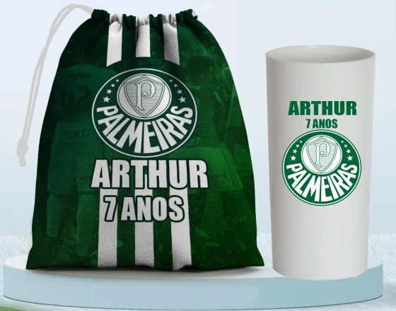 Kit Saquinho Surpresa e Copo Long Drink Personalizado Futebol