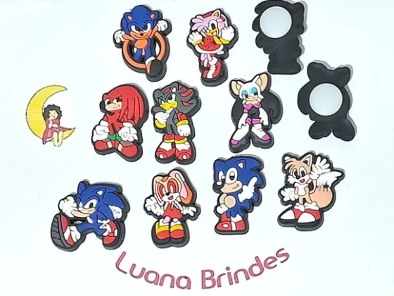 Pins de Crocs Turma do Sonic Emborrachado Pacote C/9 Unidade