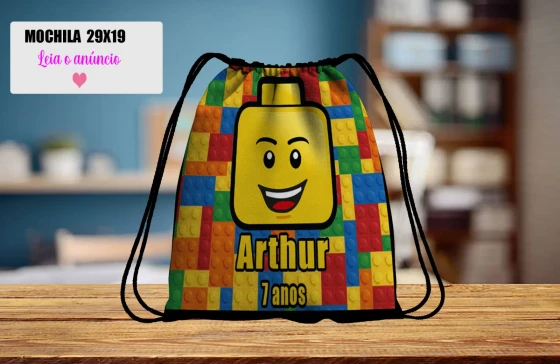 Mochilinha personalizada para lembrancinhas da Lego