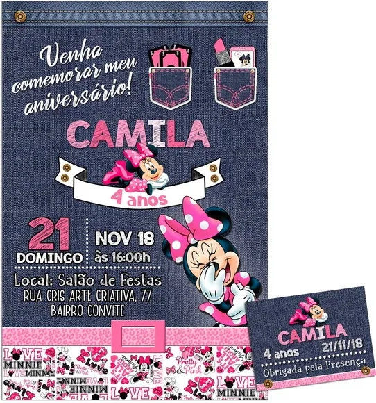 CONVITE DIGITAL C/TAG Minnie Rosa Jeans