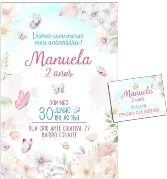 Convite Digital C/tag Flores e Borboleta Aquarela 2