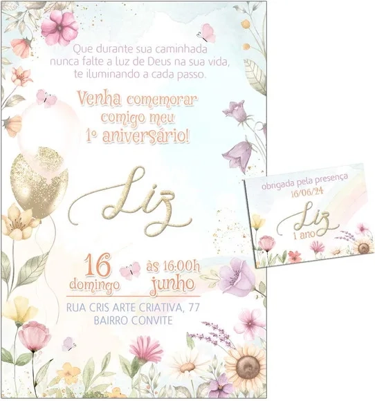 Convite Digital C/tag Flores e Borboleta Aquarela 4