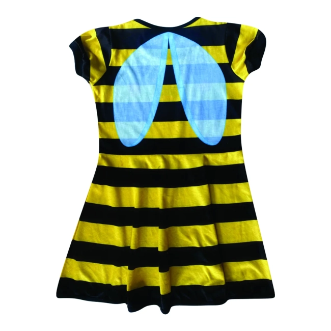 Vestido Infantil Fantasia Abelhinha Listrado Amarelo e Preto com Carinha