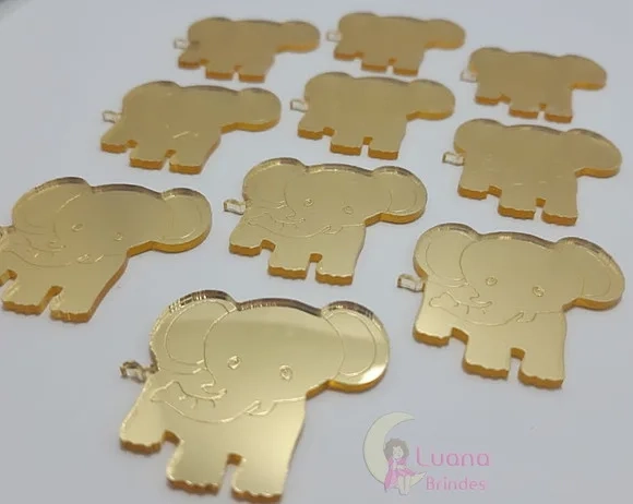 Aplique Elefante Acrílico Espelhado Dourado -pct c/7 un