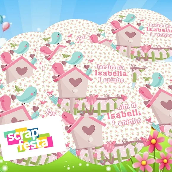 Adesivo 5 cm Redondo Personalizado Festa Jardim Encantado