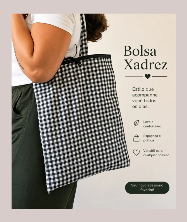 Bolsa em tecido estilo Ecobag - Xadrez