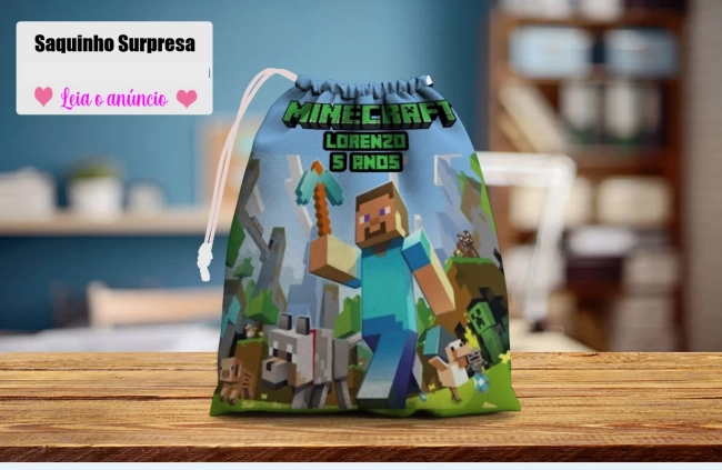 Saquinho Supresa para lembrancinhas do Minecraft