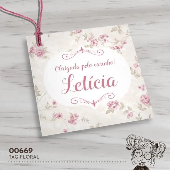 Tag Quadrada Floral - 00669