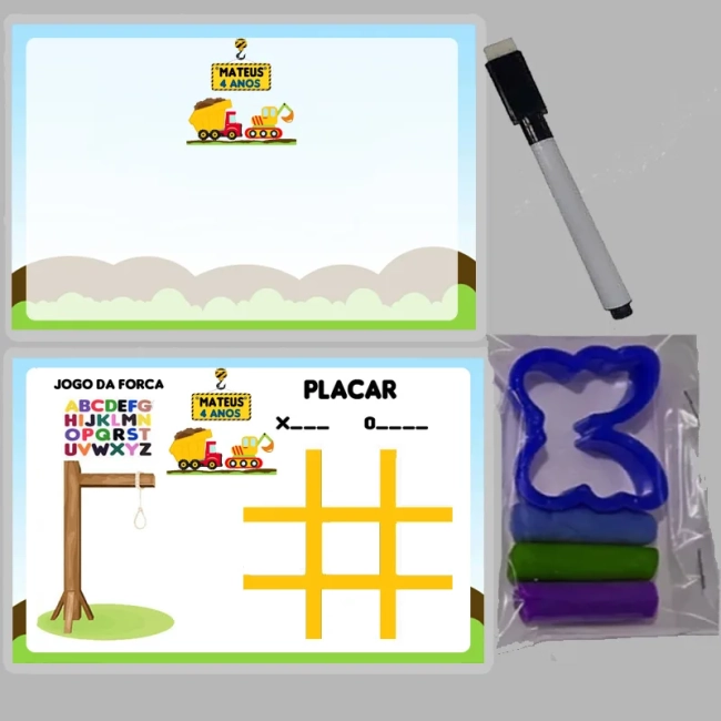 KIT Lousa Magica +massinha de modelar personalizada Construção Civil