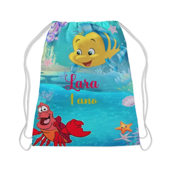 Mochilinha Personalizada para lembrancinhas do Linguado e Sebastian
