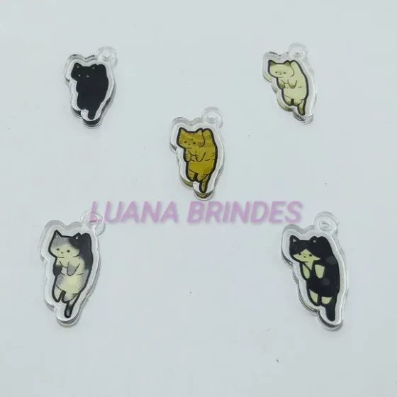 Pingentes Gatinhos de Acrílico Adesivado- Pct C/6 Unidades