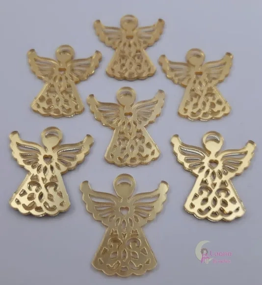 Aplique Anjo 5cm Acrílico Espelhado Dourado - 5 Unidades