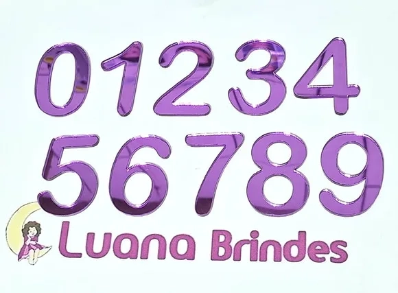 Apliques Numero Acrílico Espelhado Roxo Pacotes com 6 Peças